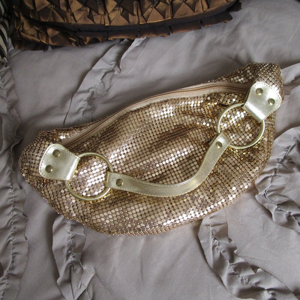 golden metal mesh hobo bag